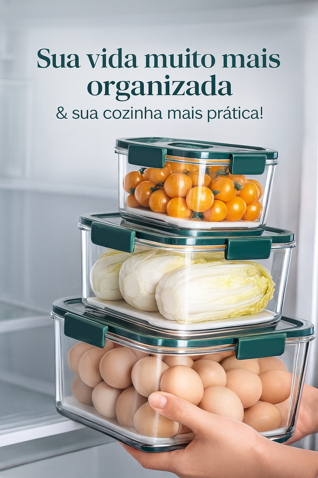 Potes herméticos organizando a geladeira